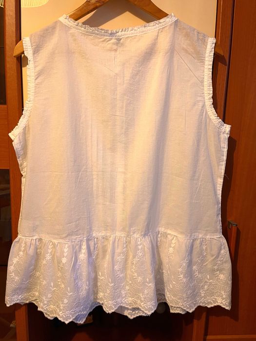 Bluza bumbac alba transparent Benetton Group, fara maneci