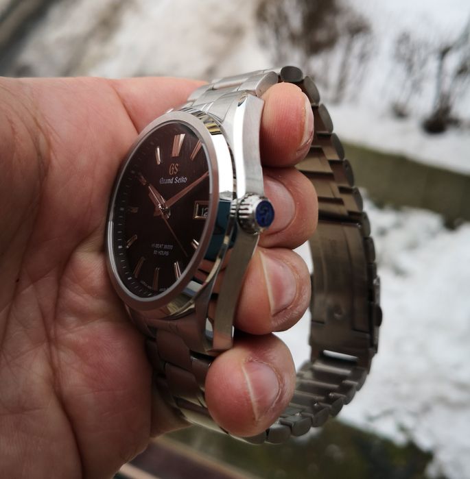 Ceas automatic Grand Seiko Mod Night Birch bratara metalica cutie lemn