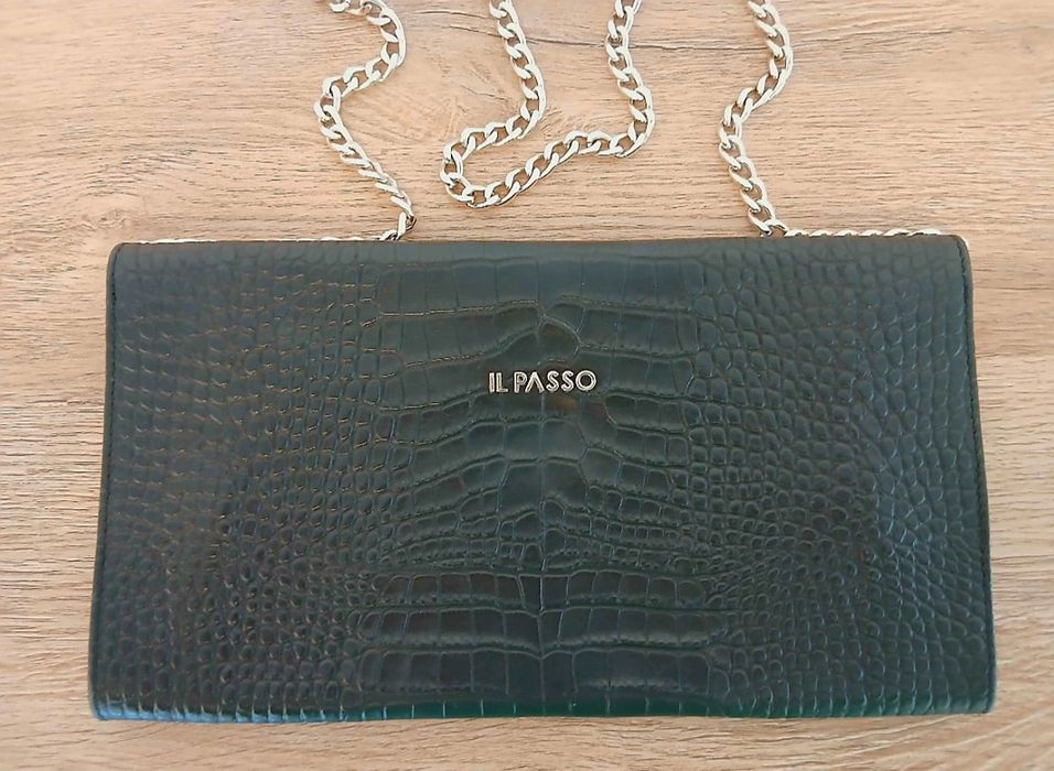 Geantă plic Il Passo – piele naturală tip crocodil, culoare neagră