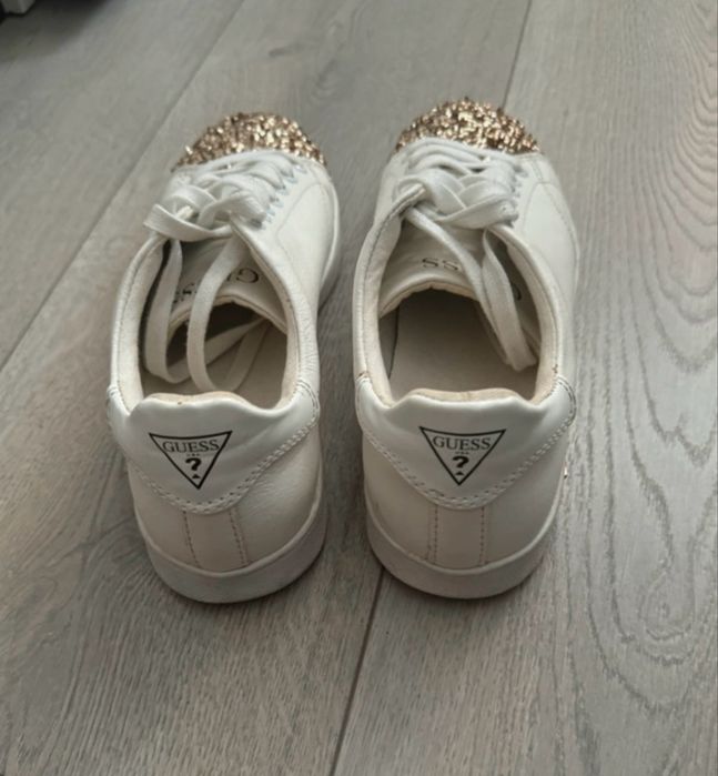 Guess sneakers white and gold glitter real leather