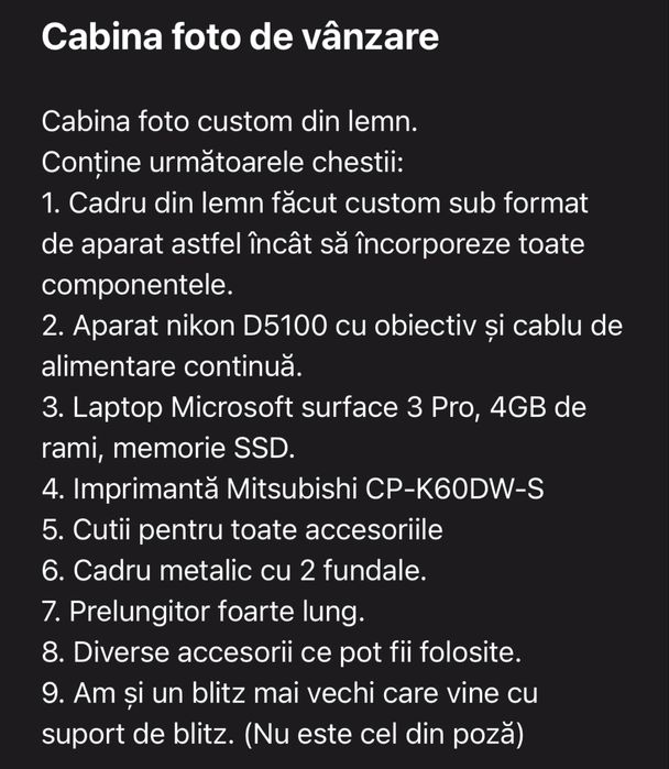 Cabina foto de vanzare - afacere la cheie