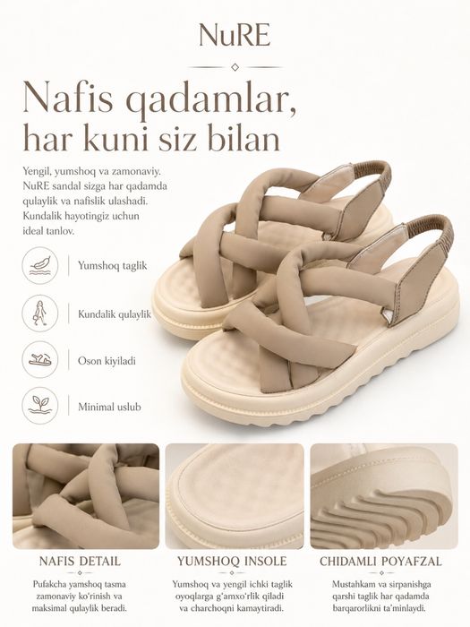 Ayollar uchun yozgi qulay oyoq kiyi