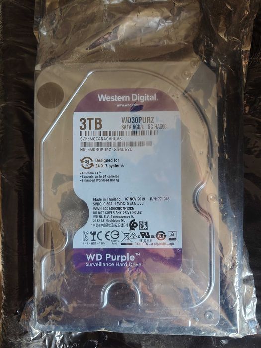 HDD WD Purple 3TB surveillance, 5400rpm, 64MB cache, sata-III, 3.5"