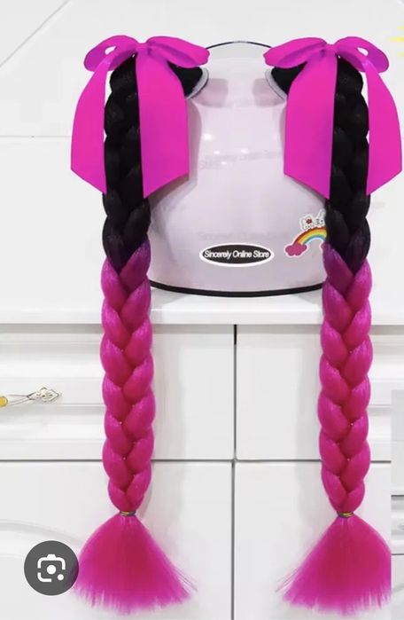 COADA IMPLETITA - negru ,fuchsia si  Creasta Punk rosu