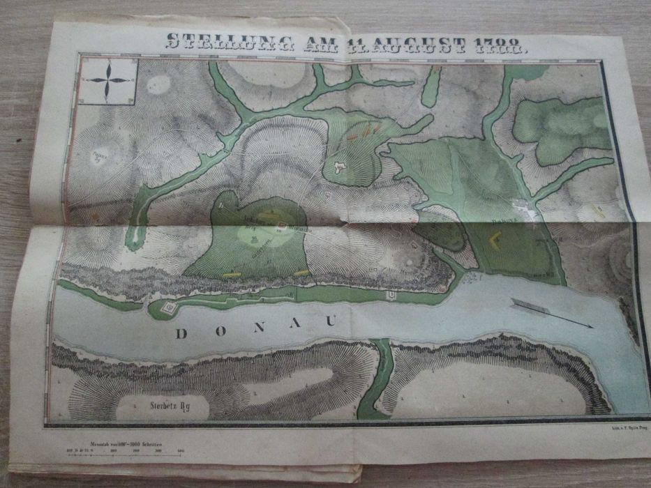 Carte veche + harta militara, Orsova 1874: Anton Boleszny, Cataracta Dunarii, Pestera Veterani si Cetatea Peth (lb. germana)