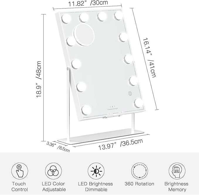 ЛЕД LED Безжично акумулаторно огледало за грим с Bluetooth 30 x 41 cm