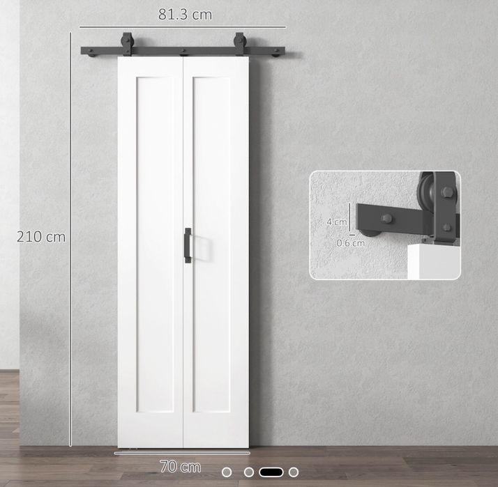 Ușă glisantă pliabilă HOMCOM, MDF, alb, 70x3.5x210 cm, set complet