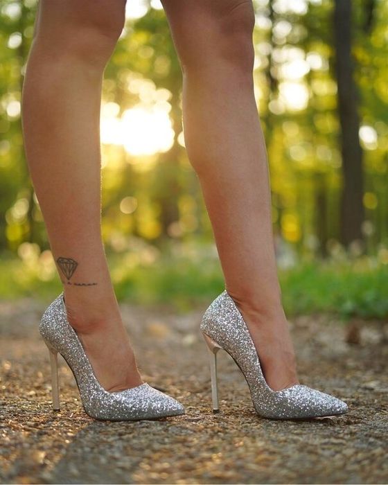 Обувки на ток - сребрист брокат със сребрист ток [35-40 номер]