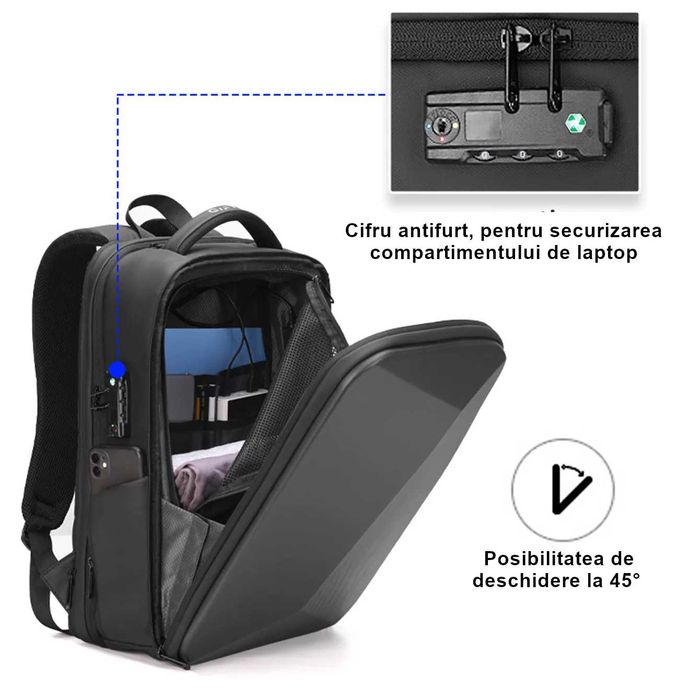 Rucsac laptop 15.6, extensibil, GIFTX Ninja MAX Black