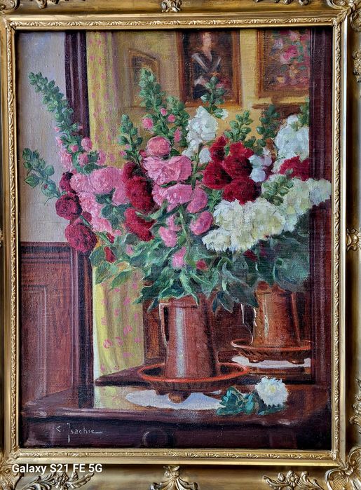 Tablou VECHI, ulei/panza, 100x80cm (80x60,5 pictura) semnat C Isachie.