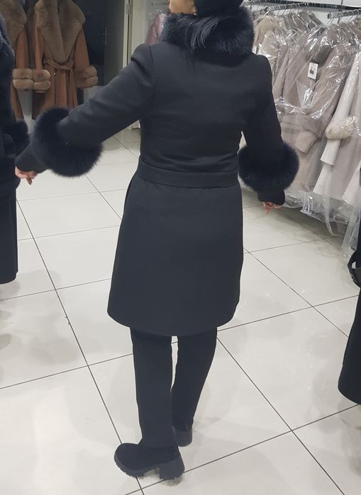 Palton din cașmir cu blană naturală