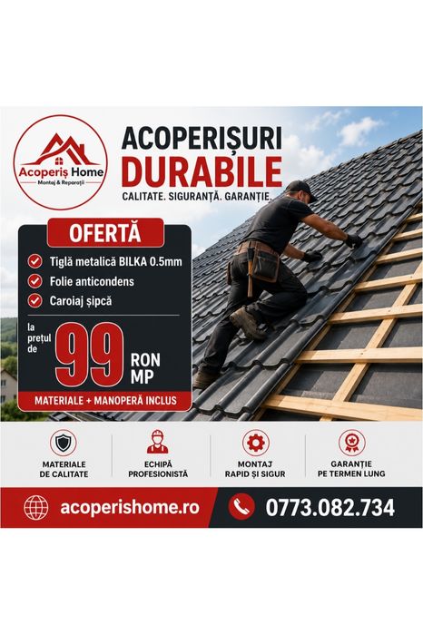 Reparatii Acoperisuri Urgente Infiltrații / Intervenții Rapide/Dulgherie/Hidroizolații/Montaj Tiglâ Metalică