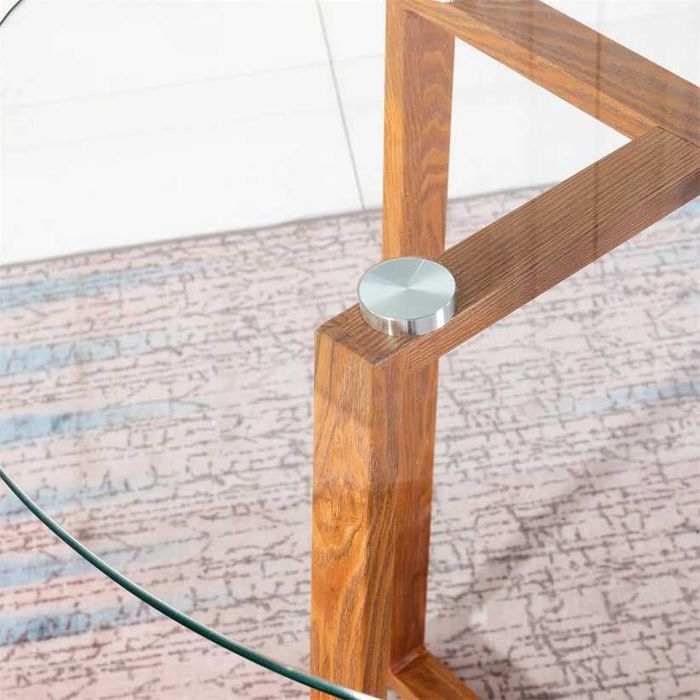 Кръгла стъклена трапезна маса с метални крака 80*80*75 см - Стъкло