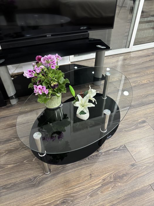 Masa TV sticla si masuta cafea sticla living