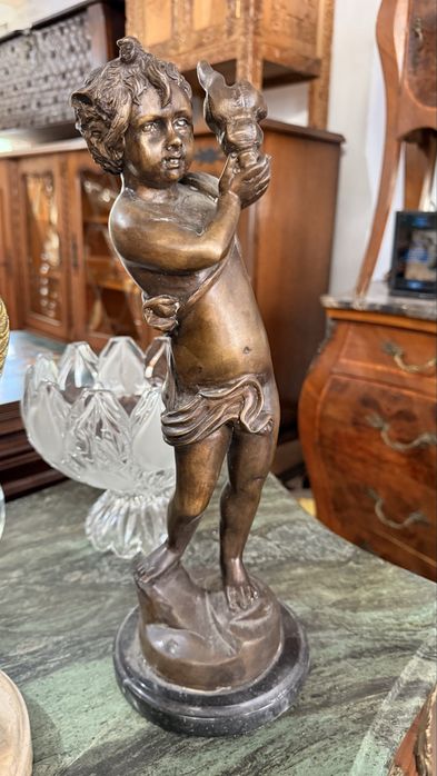 Statueta Sculptura Bronz Masiv Baza Marmura