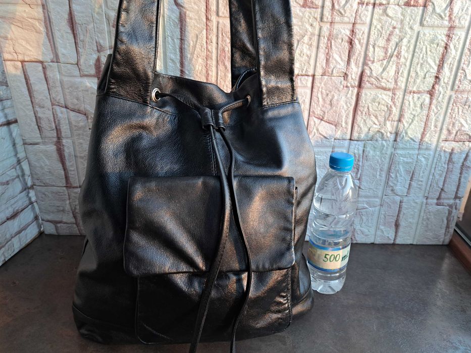 дамска чанта,черна кожена торба-естествена кожа
