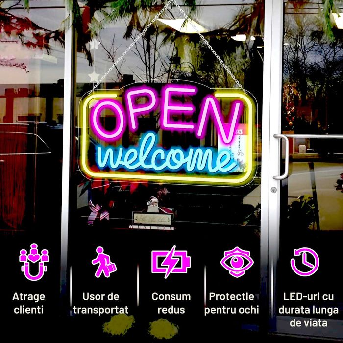 Reclama luminoasa LED Neon „OPEN Welcome”