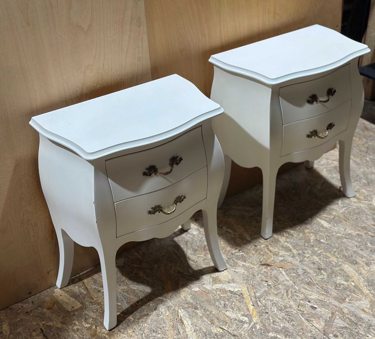 Comoda Vintage Alba din lemn cu 2 sertare; Comoda Stil Baroc