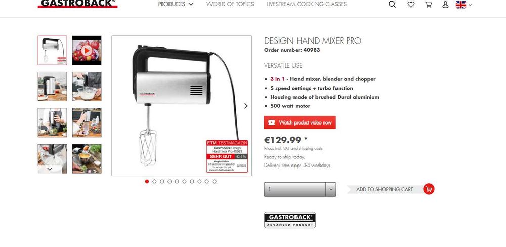 НОВ GASTROBACK 3в1 дизайнерски немски миксер, пасатор и чопър