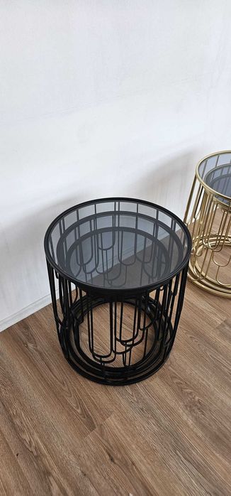 Set mese 3in1 rotund geam fumuriu cadru auriunegru -TRANSPORT GRATUIT