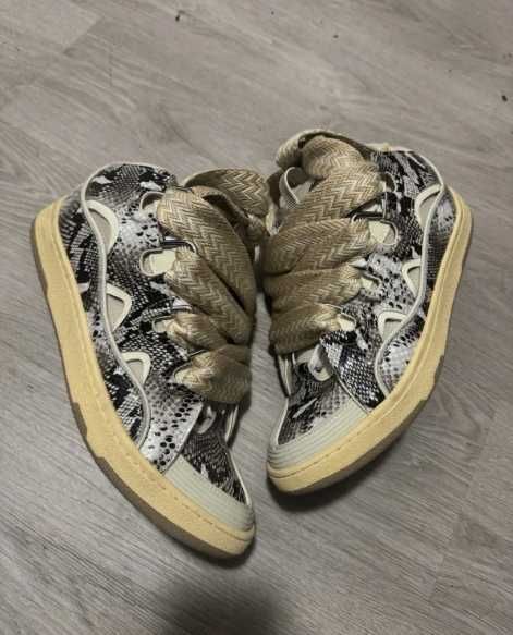 lanvin curb python sneaker shoe beige cream coffee white