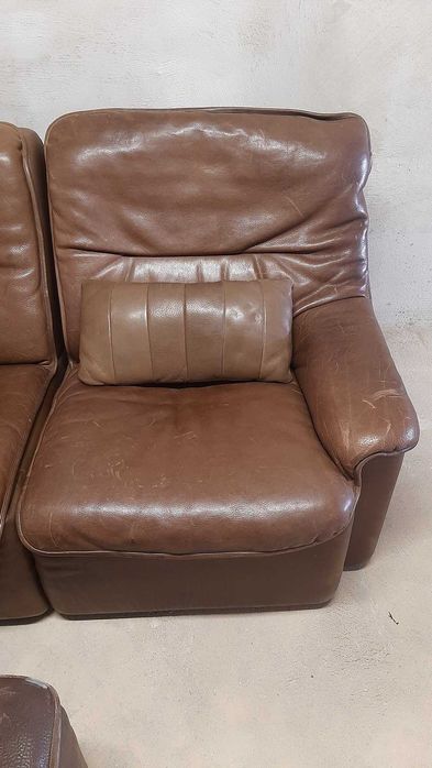 Дизайнерска мебел DE SEDE DS63 кожена гарнитура и дърво от 6 части