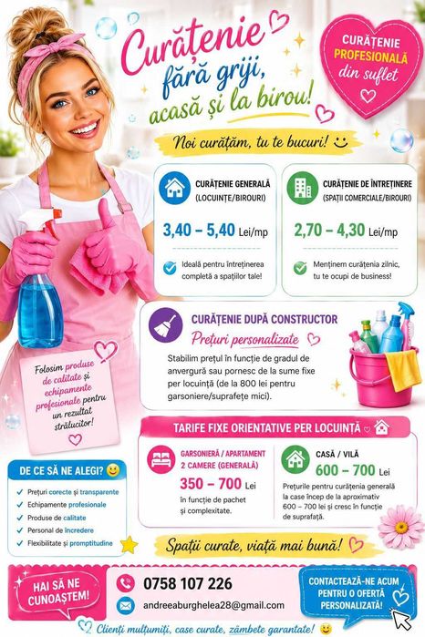 Servicii de curatenie,seriozitate si atentie la detalii.