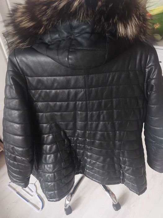 Яке от естествена кожа, черно, ватирано