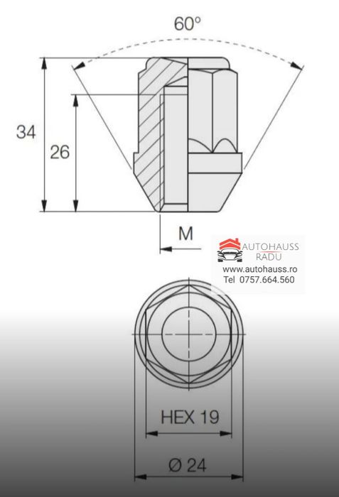 Piulițe Prezoane M12 x 1.5 cheie de 19
