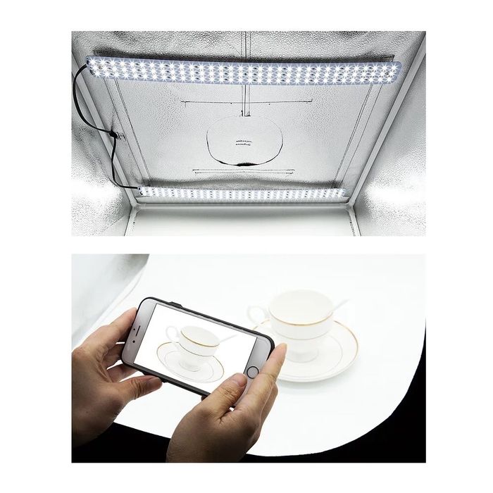 Палатка за продуктова фотография фото кутия професионални снимки LED осветление 60x60 студио за снимки светлинна палатка фотокуб фотобокс за продукти