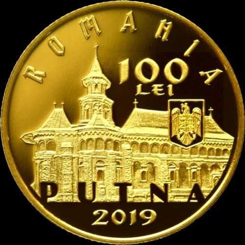 Moneda AUR BNR - 550 ani de la sfiintirea Manastirii Putna, 100 lei 2019, proof