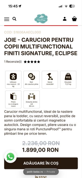 Vand Carucior Joie multifunctional Finiti Signature, Oyster