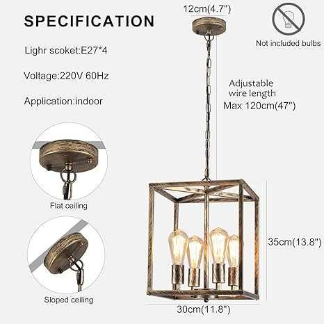 Candelabru industrial cu 4  becuri auriu