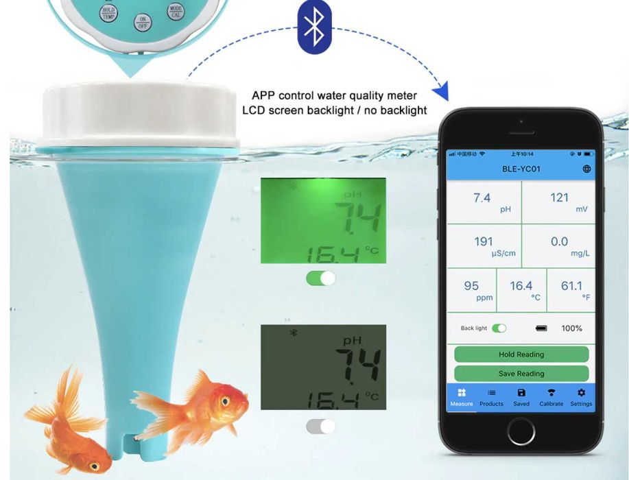Monitor Piscina, Spa 6 in 1 PH/ CLOR/ ORP/ TDS/ EC/ Temp Bluetooth