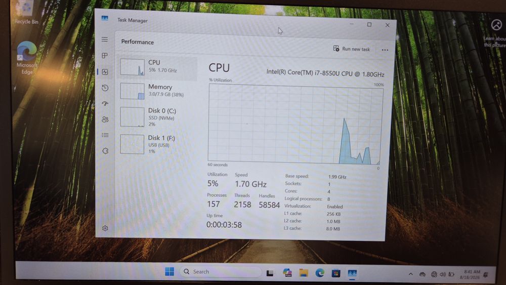 Laptop i7-8550U, 16GB RAM, SSD NVMe  512GB