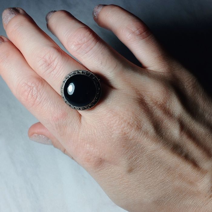 Перстень с черным агатом серебро