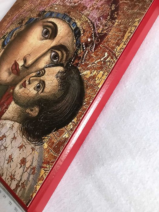 Icoana serigrafiata pe lemn Maica Domnului cu Pruncul - 26 cmx26 cm