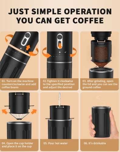 Kit portabil pt preparare cafea cu rajnita si pahar din inox