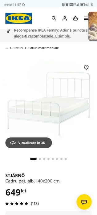 Cadru pat alb, 140/200 cm, cu somiere