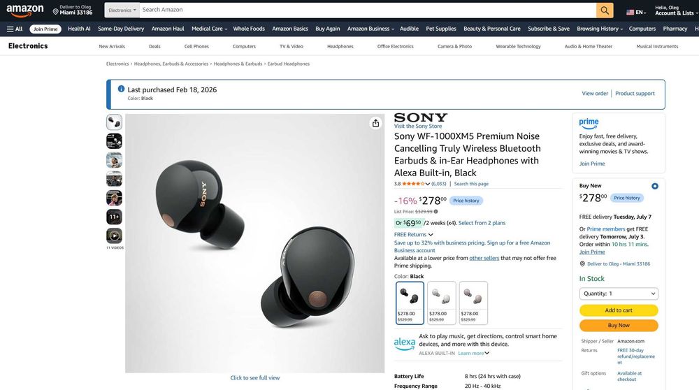 Sony WF-1000XM5 Premium Noise Cancelling Truly Wireless Bluetooth Earbuds & in-Ear Headphones with Alexa Built-in, Black
