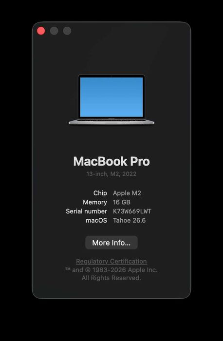 MacBook Pro 13,3″ 2022, Touch Bar, 16/512 ГБ