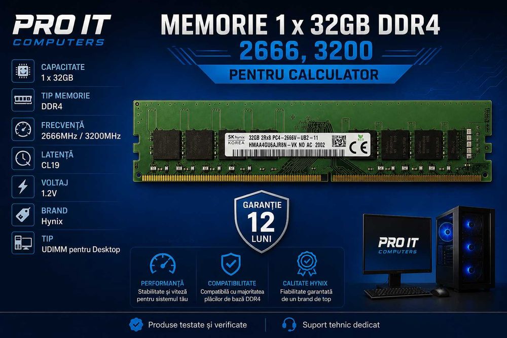 Memorie 32gb DDR4 3200, 2666, 32GB DDR4 3200 Kingston, Hynix pentru PC