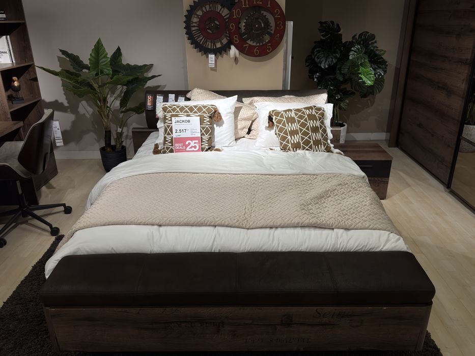 Mobexpert JACKOB Pat tapițat, 160x200cm + ladă depozitare + saltea