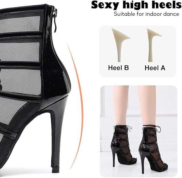 Botine Latino dance , Piele + plasa, toc inalt, 40, Redus de la 300RON