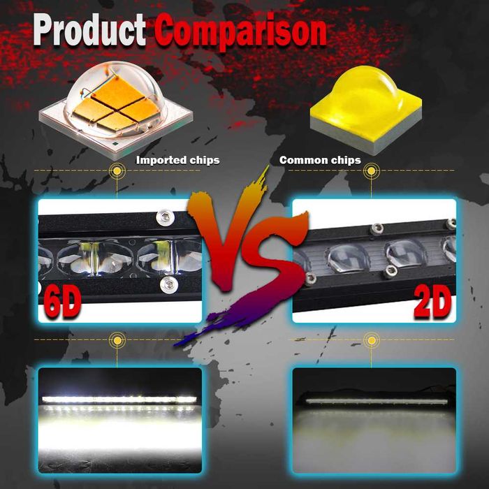 Led bar auto 6 D, Proiector auto black, dimensiuni pana la 127 cm
