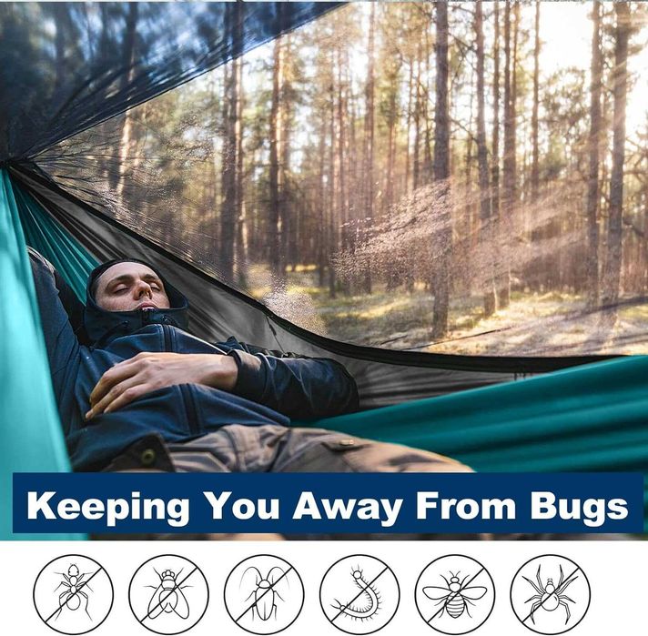 Водоустойчив Двуместен Хамак с Мрежа Против Комари до 250кг+ раница