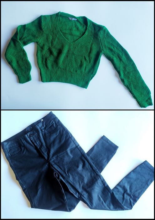 Комплект къс плетен топ и панталон MOHITO висока талия