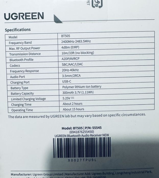 Receptor Bluetooth UGREEN