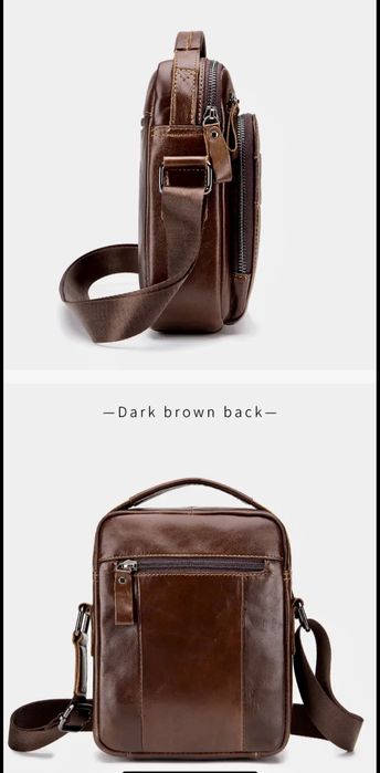 Мъжка кожена чанта LOSHIZIY/Луксозна в Кафяв и Черен цвят -7%Промоция!