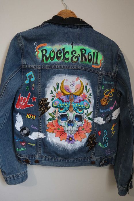 geaca denim pictata manual